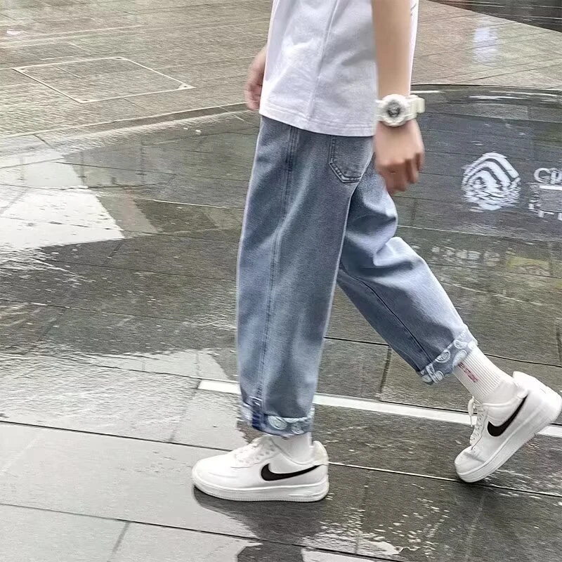 夏季新款牛仔九分裤子男直筒垂感潮牌痞帅休闲美式宽松裤子2025年