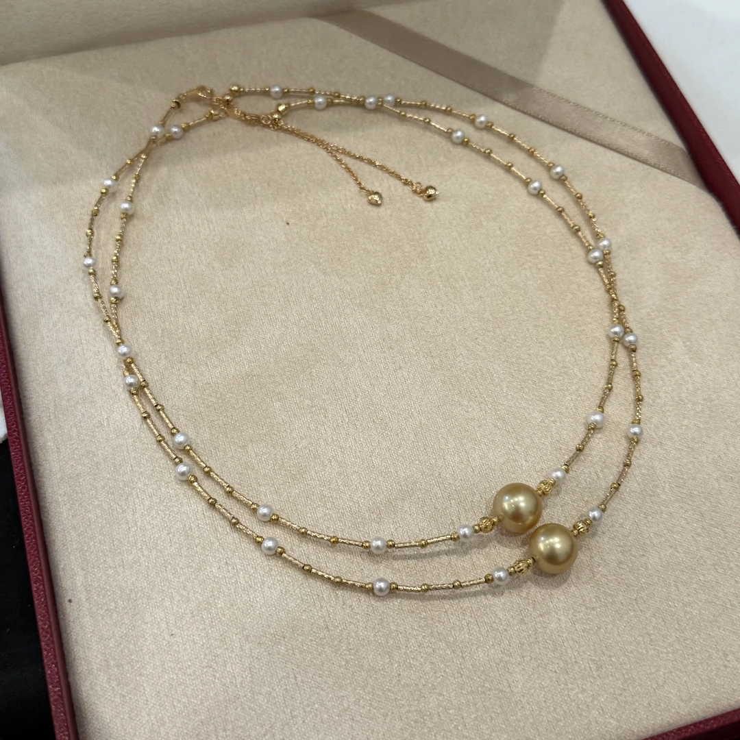 海水南洋金珠满天星项链叠戴浓金色10-11mm多样性发货发一 AB096