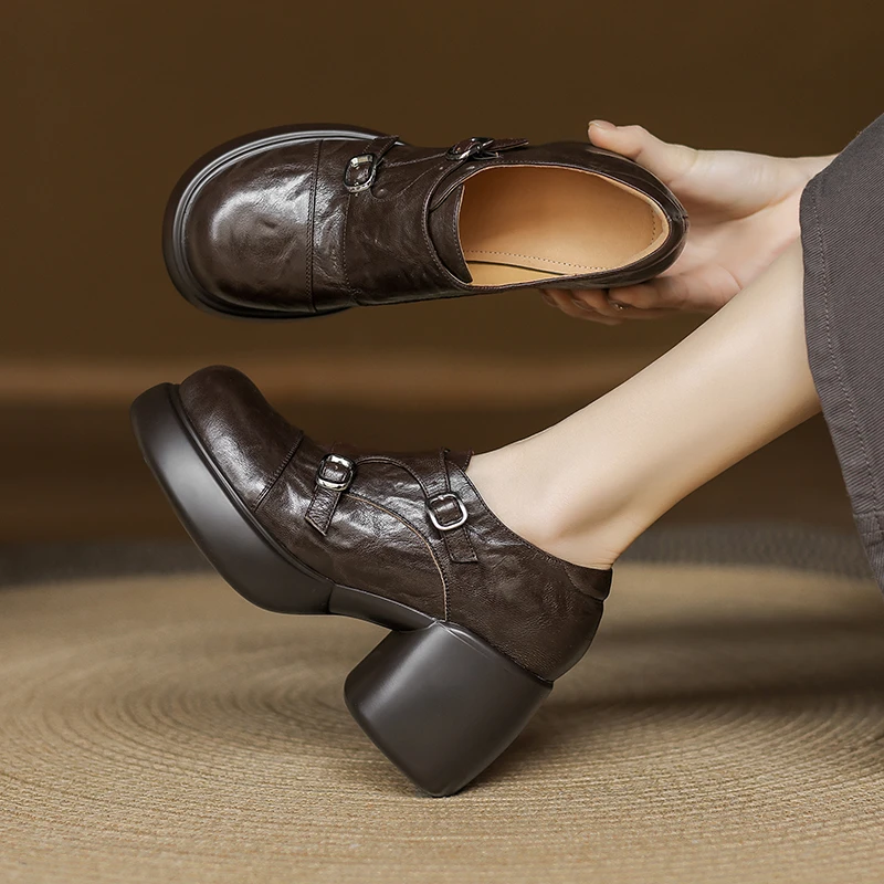 厚底小众设计感气质复古圆头学院风乐福鞋女春秋百搭小皮鞋单鞋