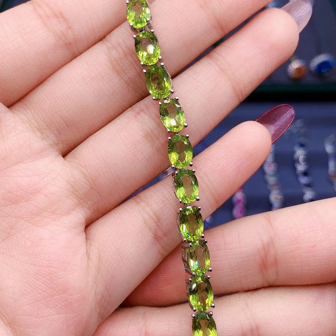 橄榄石手链银S925镶嵌