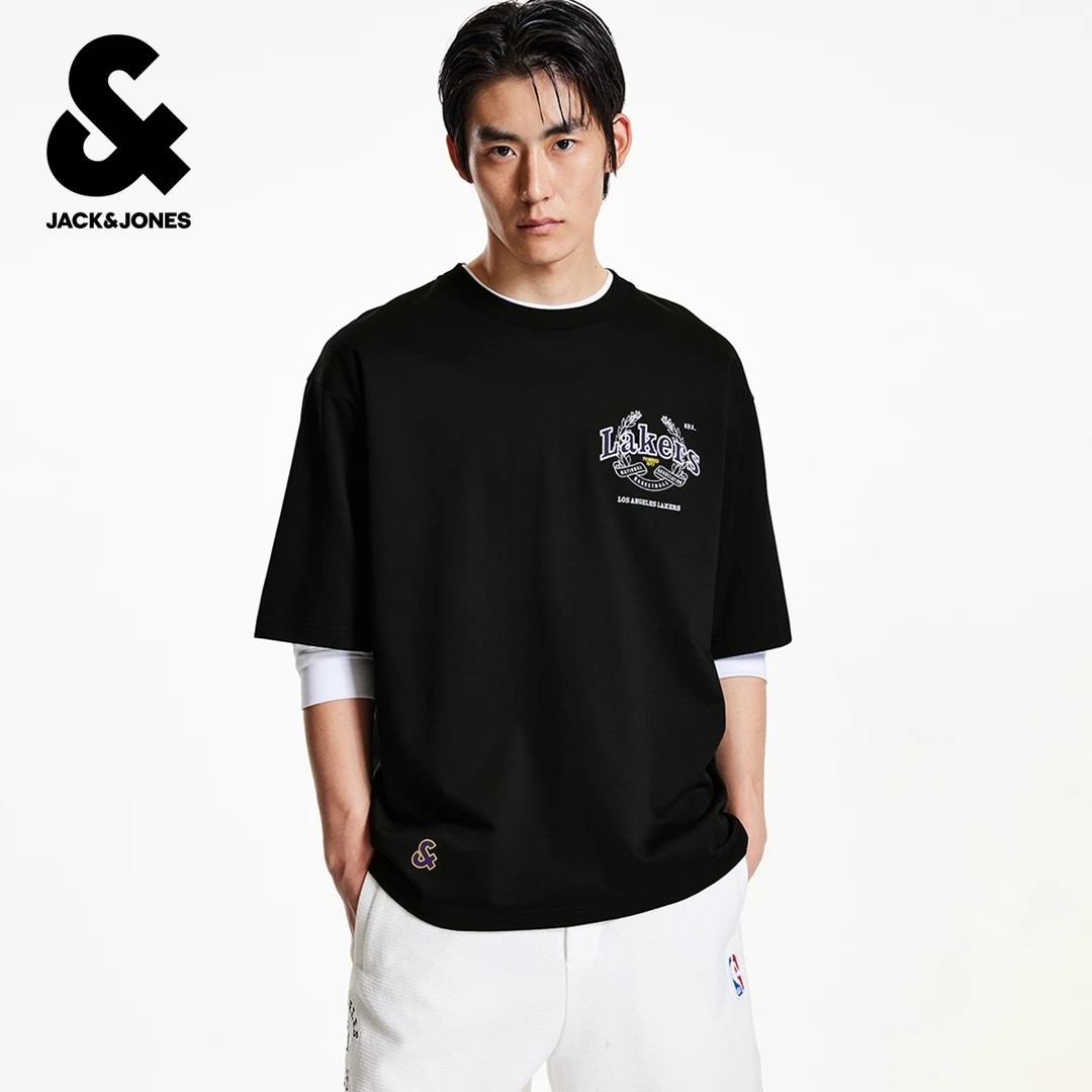 杰克琼斯秋季ins短袖T恤男装男生时尚潮流百搭衣服廓形版型NBA