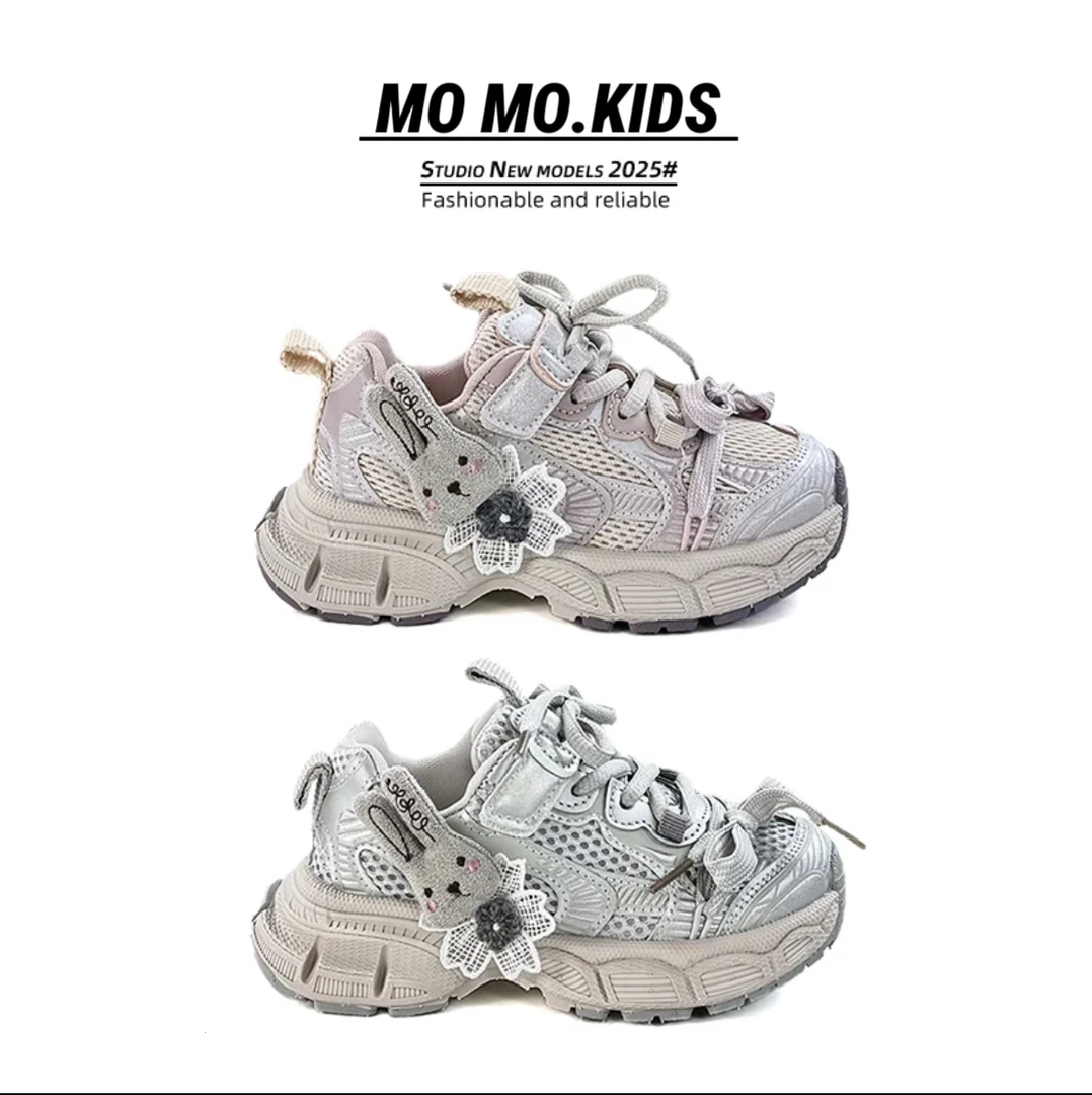 女童运动鞋2025秋季新款网布透气可爱兔子休闲中大童运动鞋-B8812