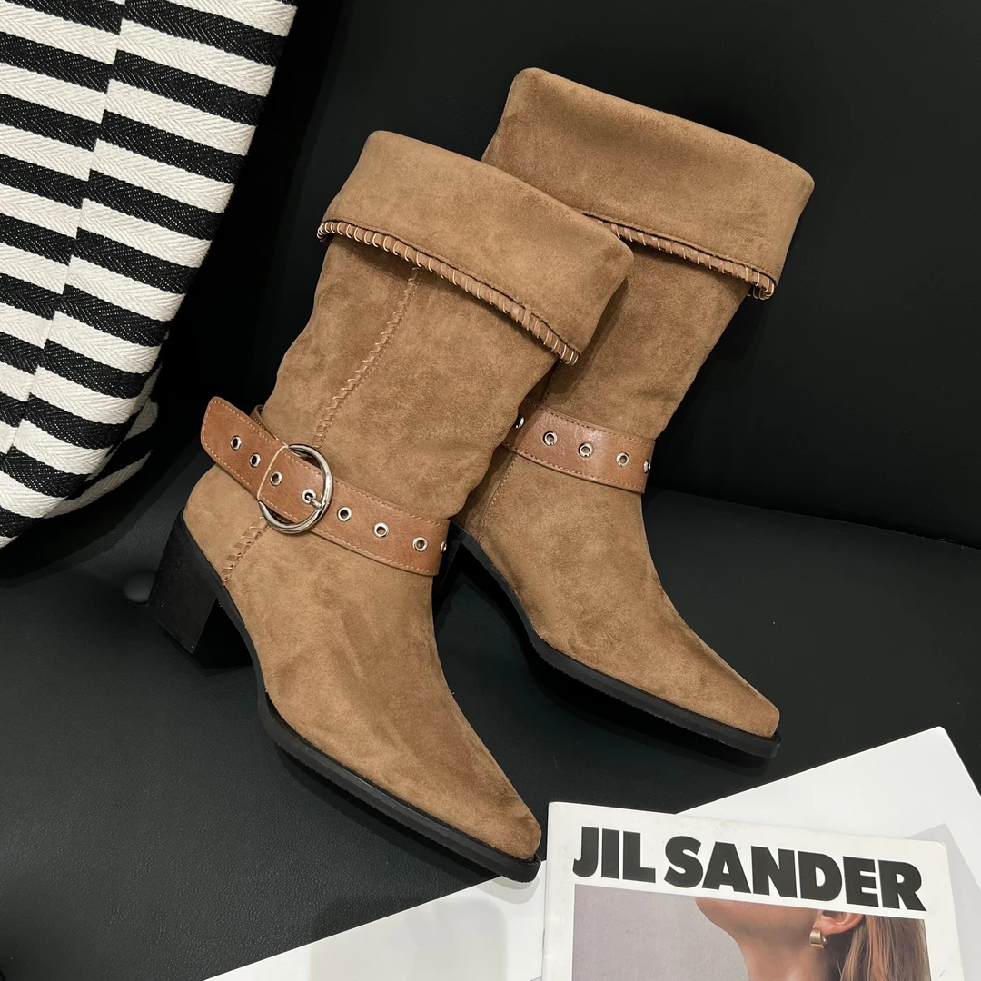 现货【易梦lin同款】「赏金猎人|西部牛仔靴游牧风时尚筒靴;EQX55572