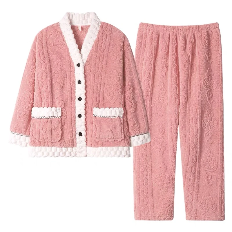 121-豆沙粉小V领开扣套装款号83322