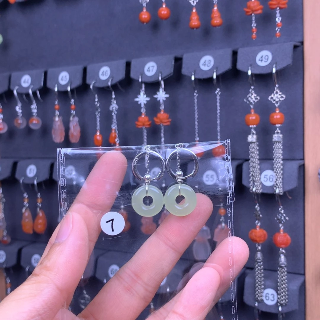 和田玉耳饰银S925镶嵌幸**我