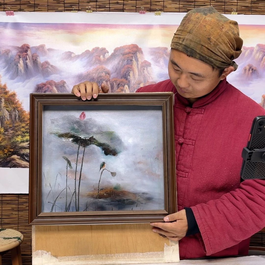 油画行路人小院绘画作品竞拍