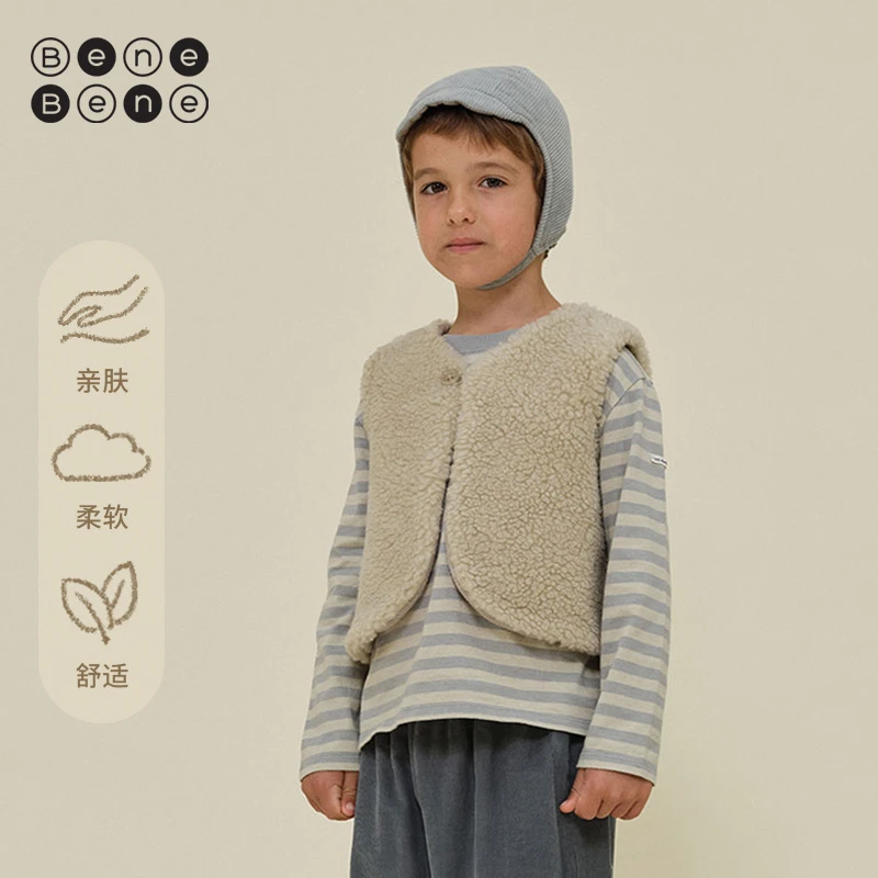 BeneBene25秋冬新款毛绒可爱马夹婴儿男女儿童柔软加厚羊羔毛背心