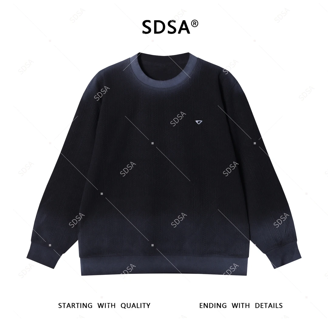 SDSA男士秋冬新款轻奢痞帅男装渐变暗纹提花倒三角圆领卫衣时尚潮