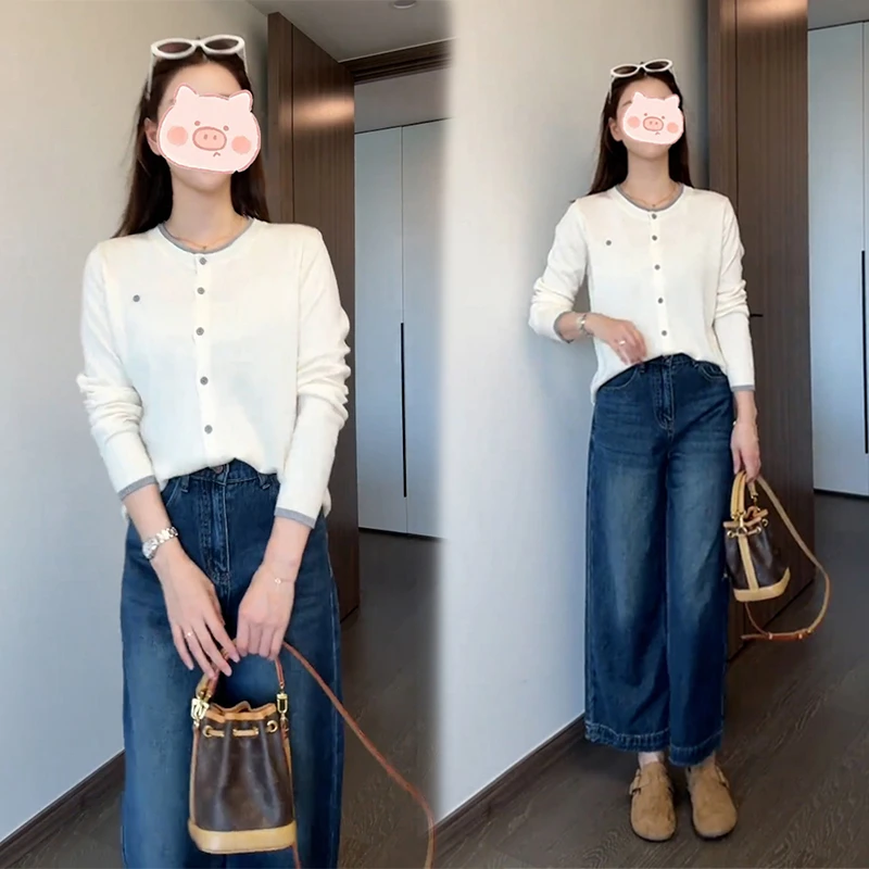 2025年早秋时尚百搭穿搭一整套高级感设计上衣外套搭配牛仔裤套装