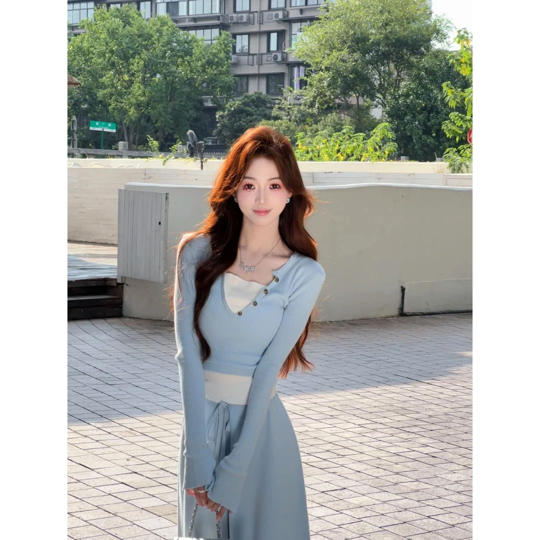 冉冉定制●【一杯甜酒】假两件上衣休闲裤针织两件套LUQ4TZ3690