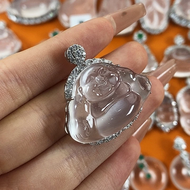 石英质玉银S925镀金镶嵌颈饰