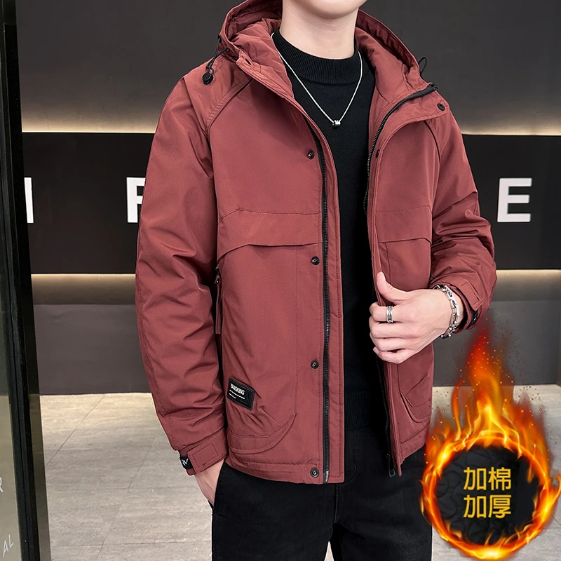 男士二棉外套秋冬季新款加棉加厚保暖连帽冲锋夹克青年男装衣服