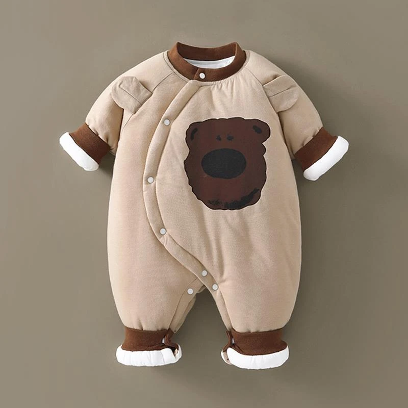 奥莱正品新生儿婴儿衣服冬装连体衣初生宝宝衣可爱小熊保暖加厚服