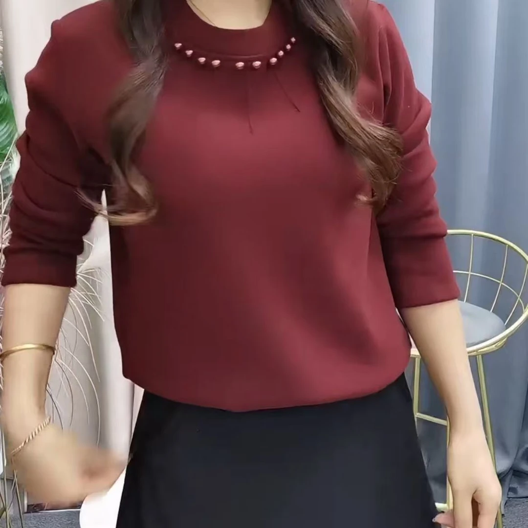 25167款秋冬季加绒加厚珍珠领保暖上衣-Y