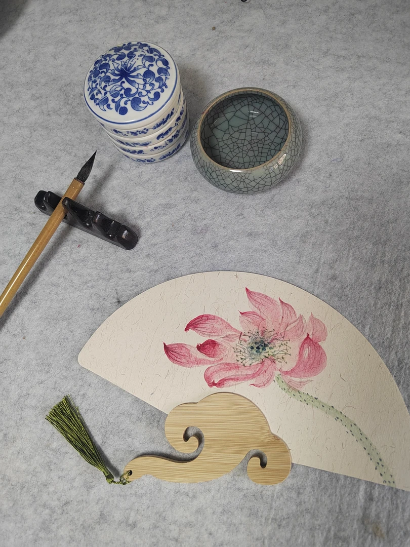 美协会员纯手绘定制中国风文创伴手礼长柄团扇宣纸国画书法