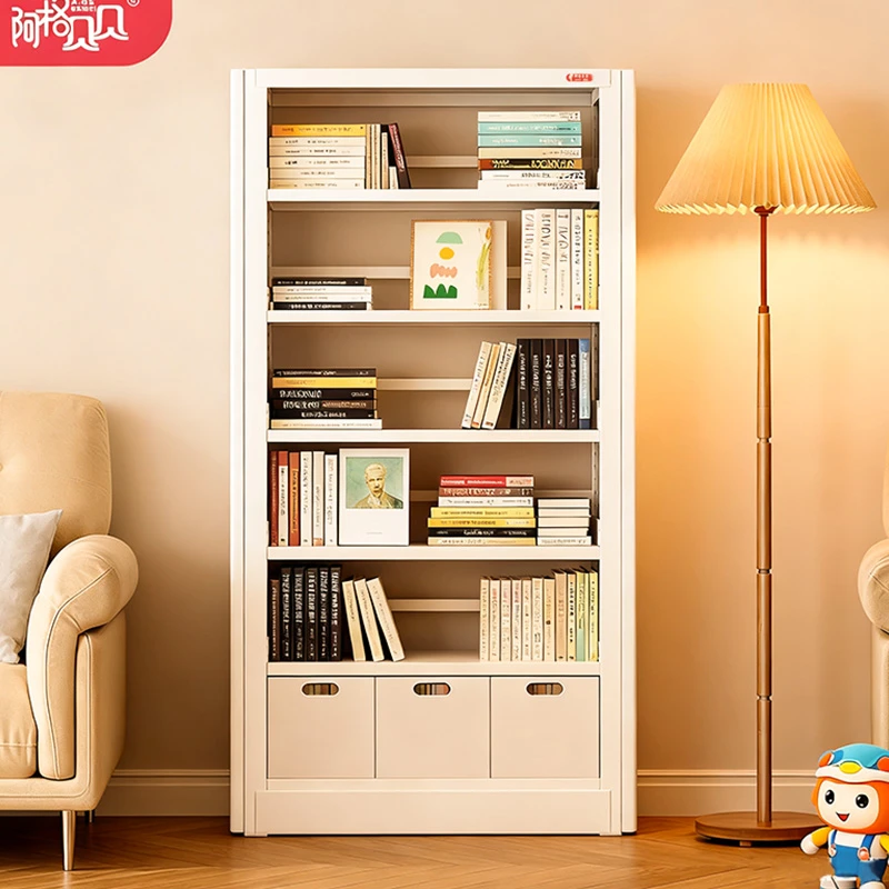 阿格贝贝书架易安装家用钢制书柜落地置物架简约客厅防尘简易书架