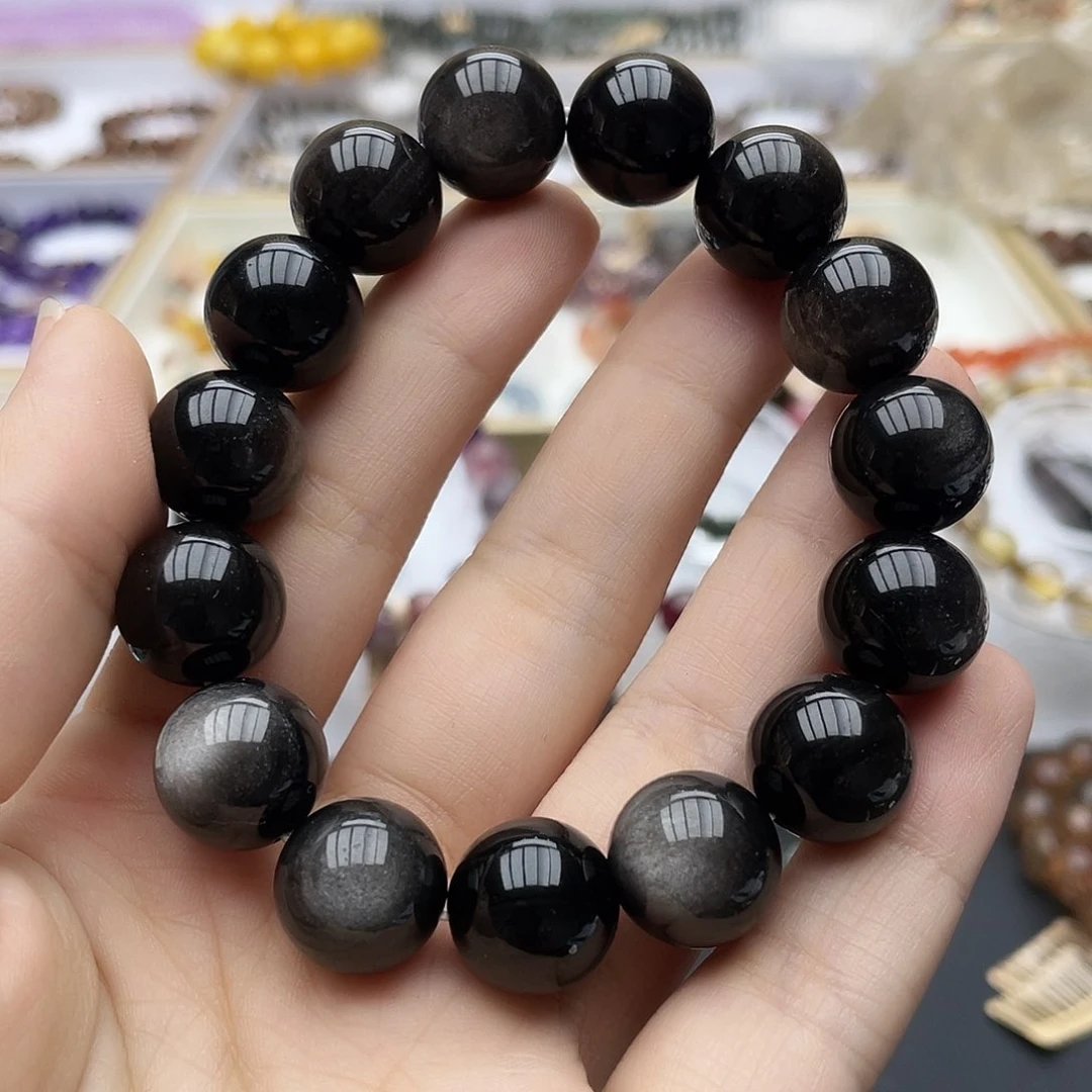 水晶手串未镶嵌银曜石