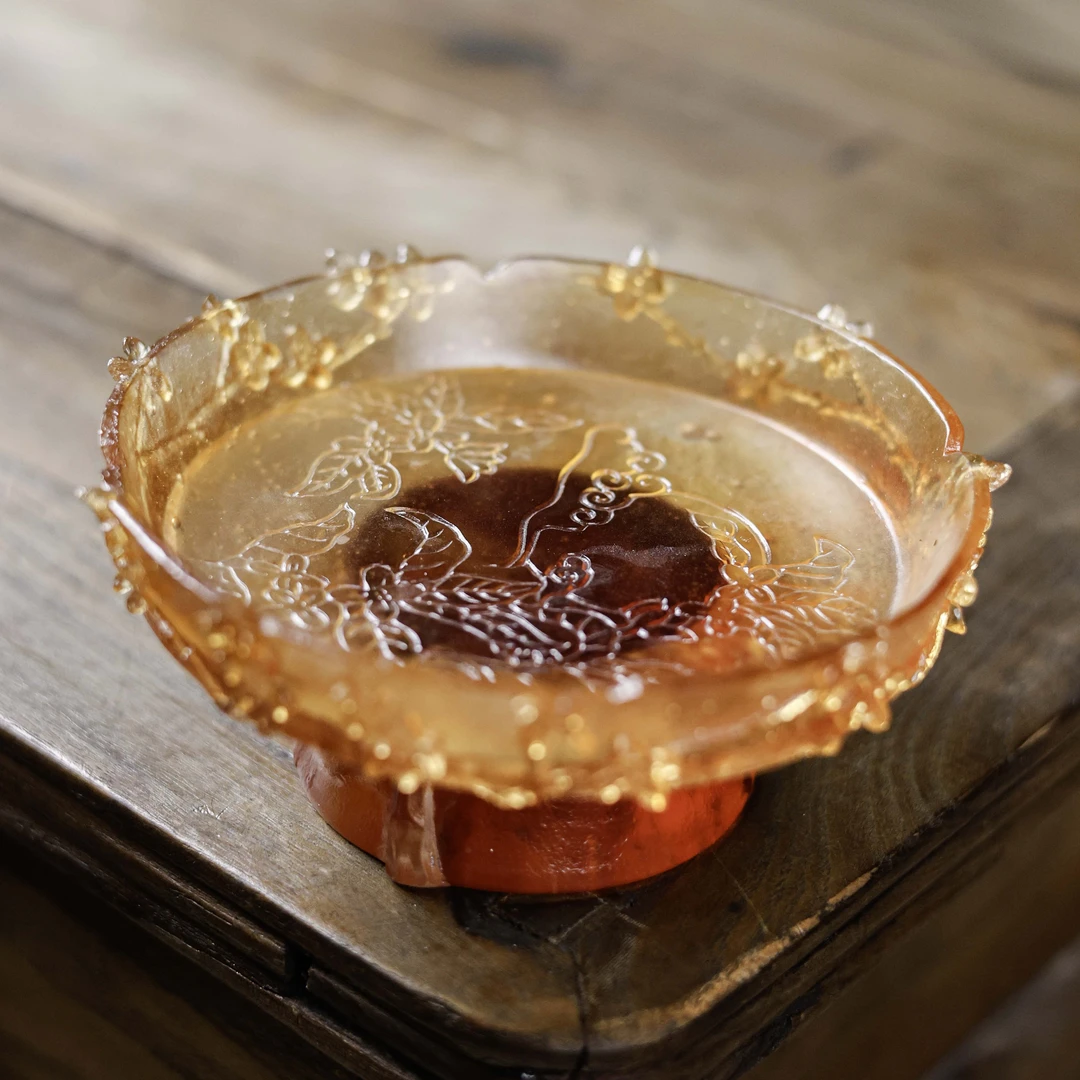 【悦生活】十二花神桂花-心缘堂-壶承-粉彩琥珀色（琉璃S0558）