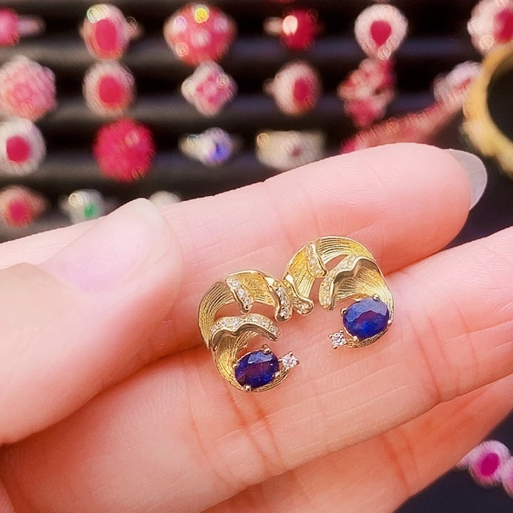 耳饰银S925镶嵌蓝宝石