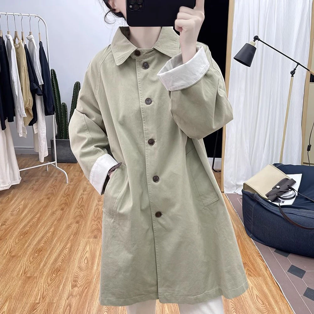秋装风衣女中长款春秋2025新款英伦风大衣廓形小个子纯棉外套上衣