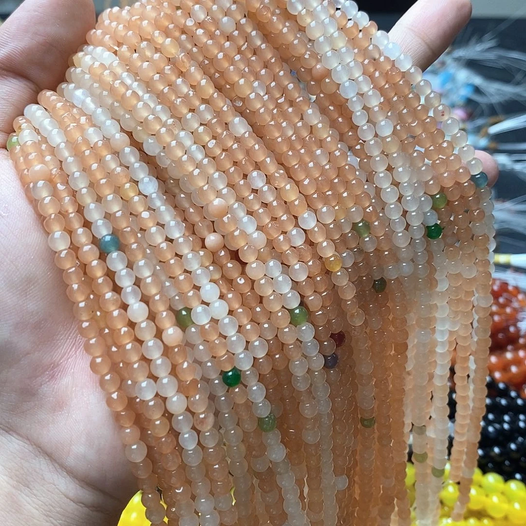 玛瑙/玉髓合金珠宝半成品一条处理瑕疵4mm橘黄玉髓