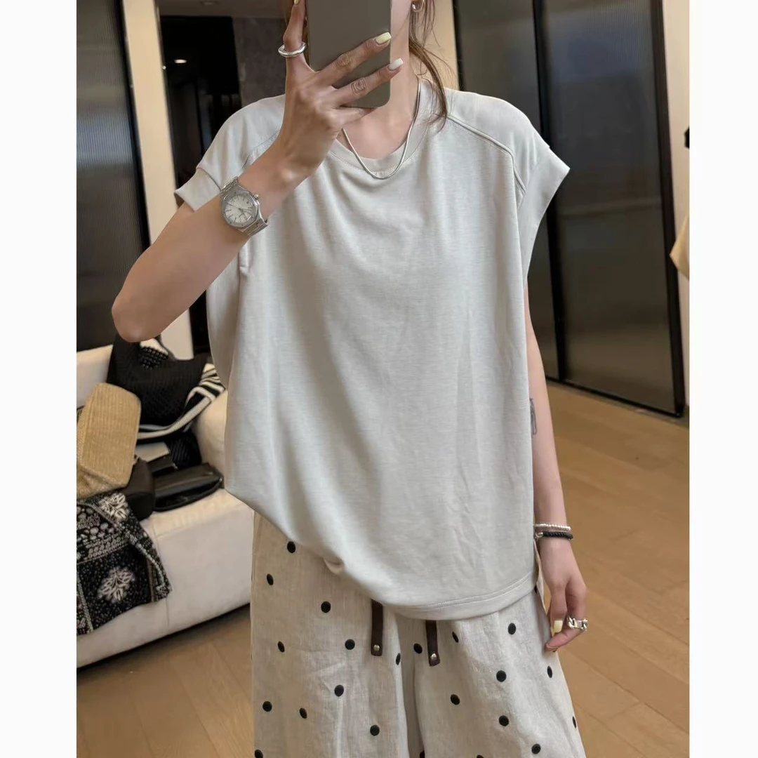 小静静一会【飞飞袖纯色T】2025夏款宽松休闲短袖 2504C2327