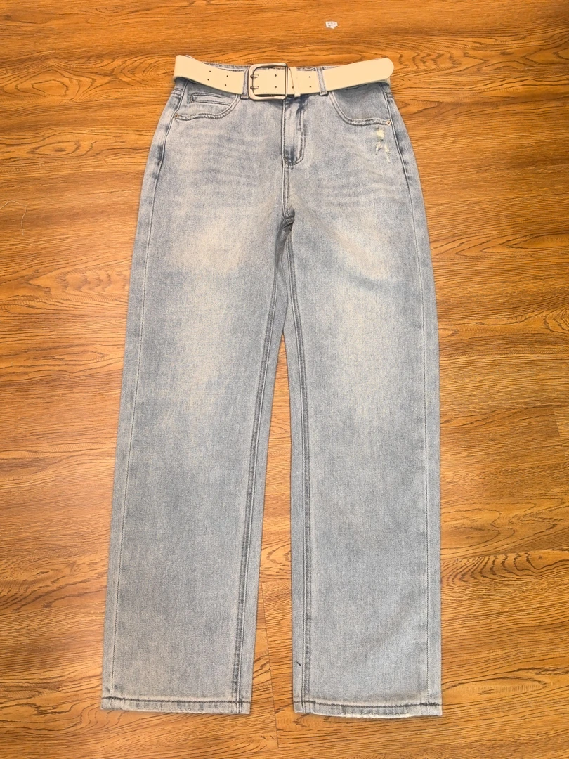 18711-春夏新款浅蓝牛仔裤女士直筒裤水洗修身时尚百搭显瘦休闲裤