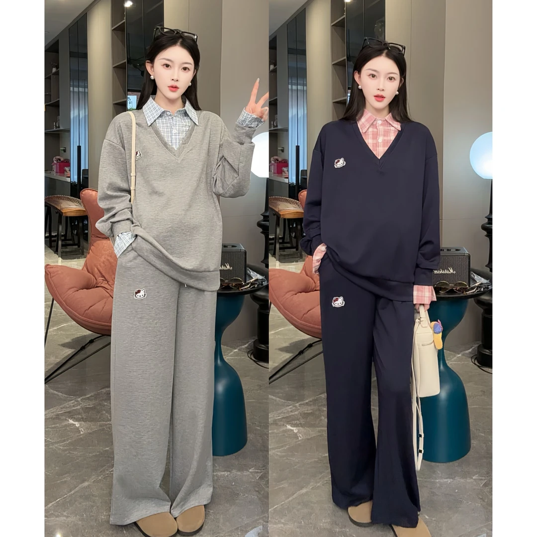 秋季新款时尚减龄孕妇套装慵懒风学院风洋气卫衣绝美高质量两件套