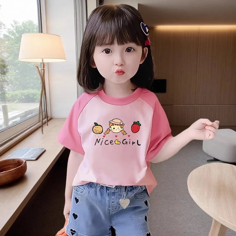 卡通印花半袖儿童夏装女童短袖t恤2025年新款中小童百搭纯棉上衣