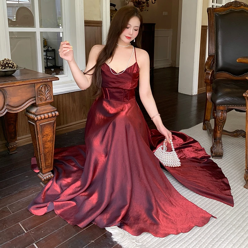 大码女装高级感法式晚礼服气质名媛吊带连衣裙生日感敬酒服2062