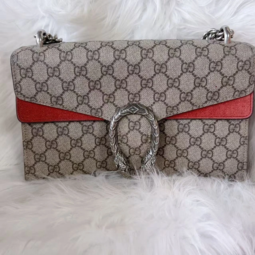 95新 GUCCI/古驰 古驰老花红麂酒神中号百搭单肩包