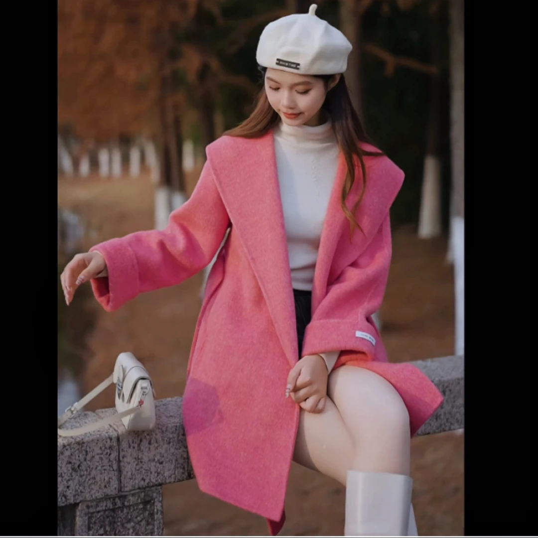【千金】中长款绵羊毛大衣双面毛呢秋冬加厚气质