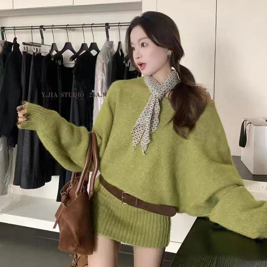 配腰带氛围感慵懒宽松中长款毛衣裙女25年秋冬新款显瘦针织连衣裙