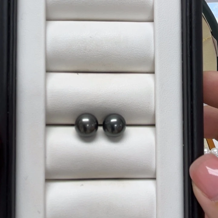 银S925镶嵌耳饰海水珍珠大溪地9-10mm15号