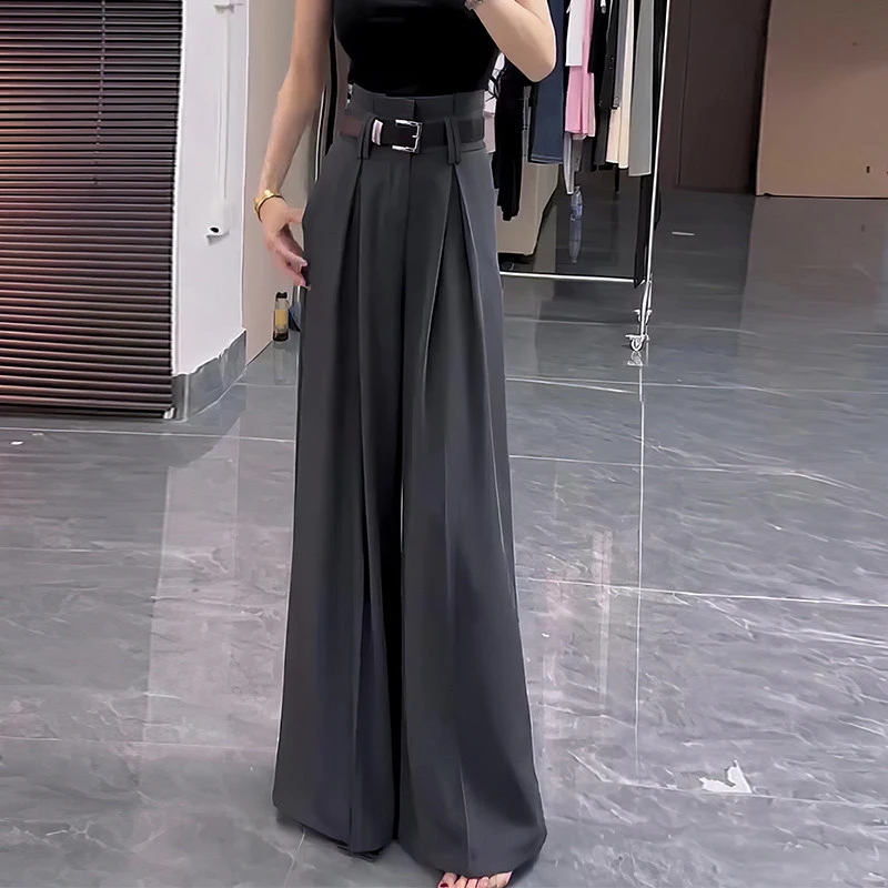 时尚纯色高级感时尚百搭阔腿西装裤女夏季新款高腰垂感拖地长裤子