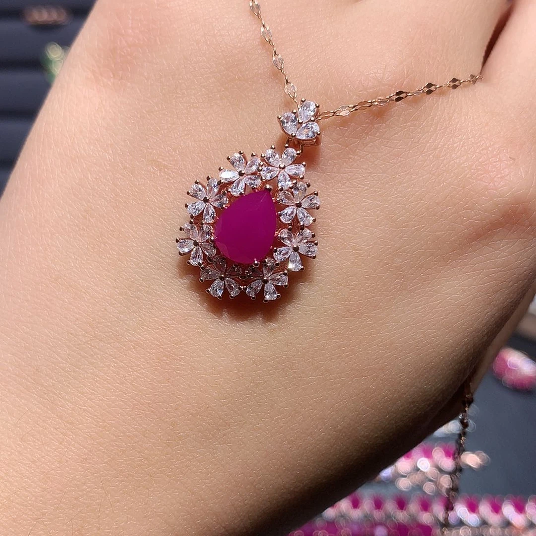 红宝石吊坠(赠链)银S925镶嵌