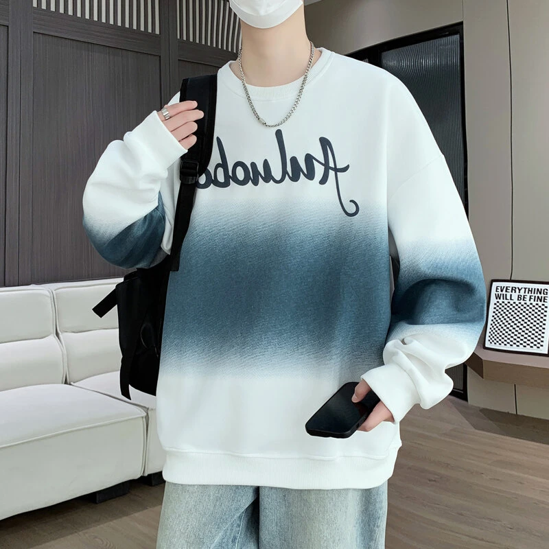 Mexican/稻草人春季新款时尚舒适渐变色长袖卫衣宽松扎染男士上衣