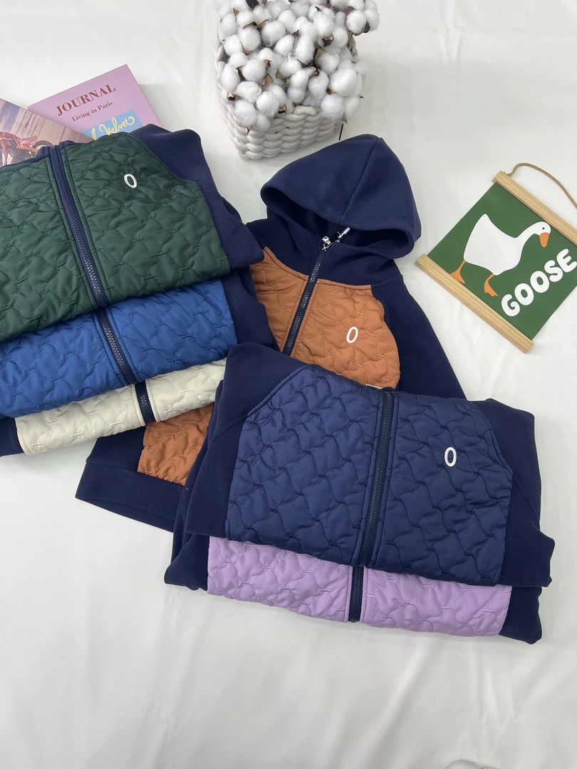 新款秋冬童装拼色连帽厚款休闲中大童保暖夹棉帽衫棉服(25703)