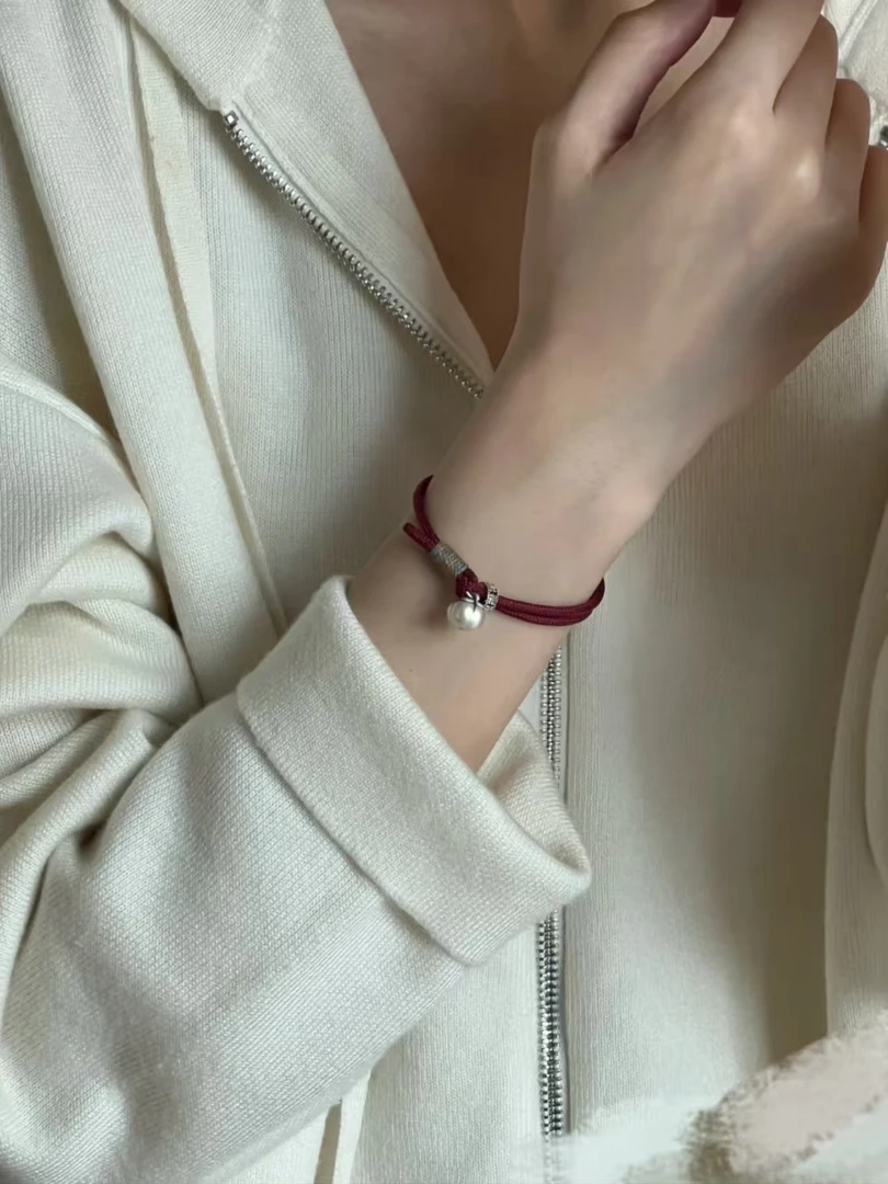 足银银制品 柿子红绳手链   纯银柿柿如意手工编织手绳