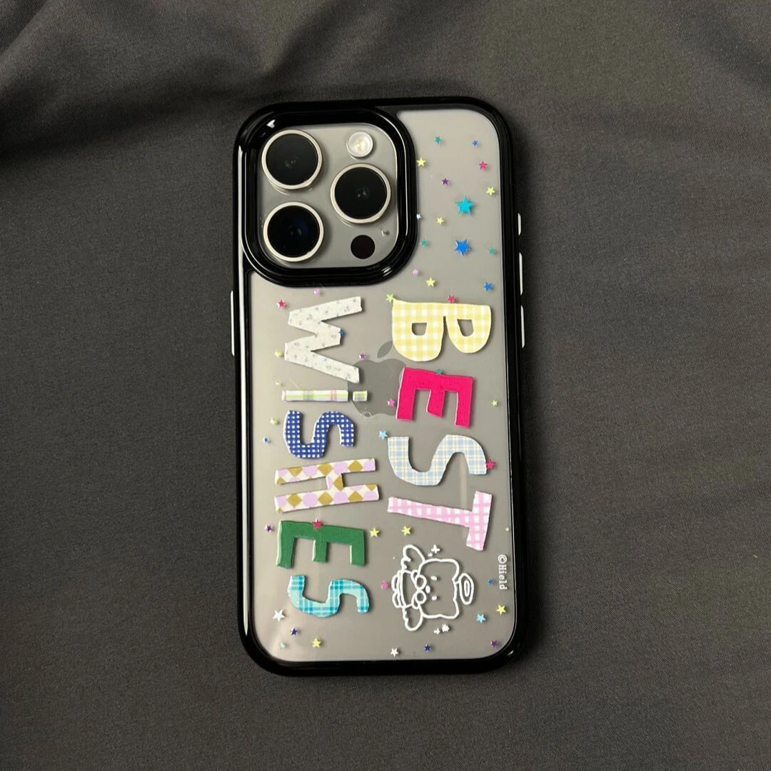 韩系ins黑边彩色星星格纹字母适用苹果16pro手机壳个性iPhone15/x