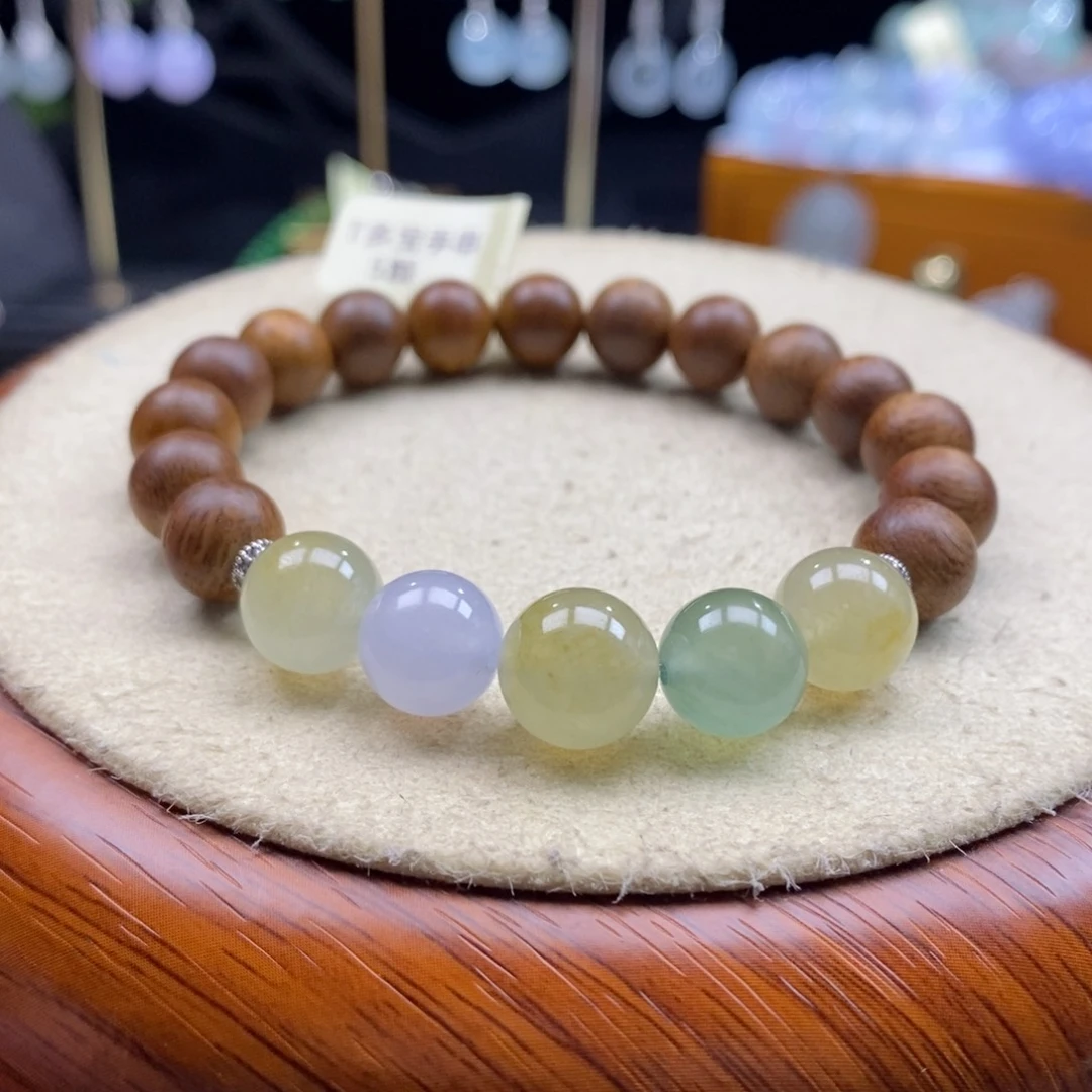 沉香木手串翡翠马卡龙手串