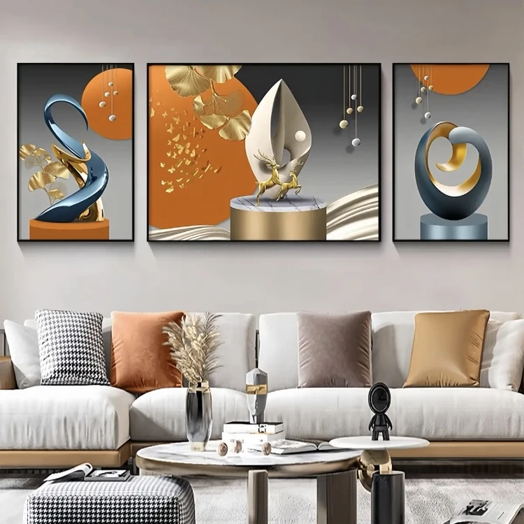 【免费上门安装】现代简约客厅装饰画抽象艺术沙发背景墙挂画三联画