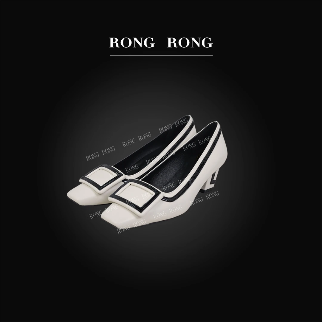 溶溶RONGRONG 真皮轻奢经典方扣小方头高跟鞋RR20243343-4.23 X09