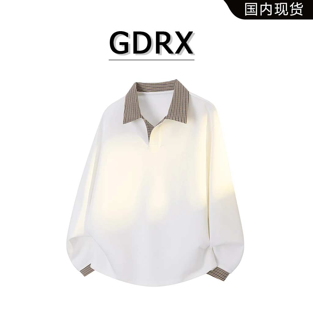 GDRX美式高街休闲纯色卫衣男士春秋季新款翻领高级感透气痞帅上衣