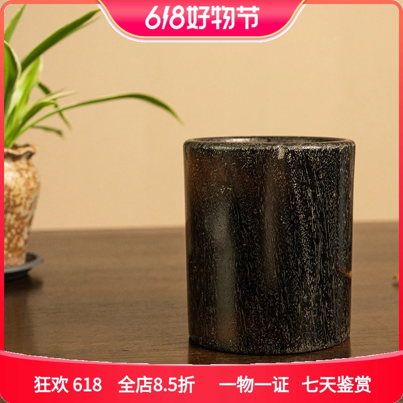 清 紫檀素工笔筒古董收藏