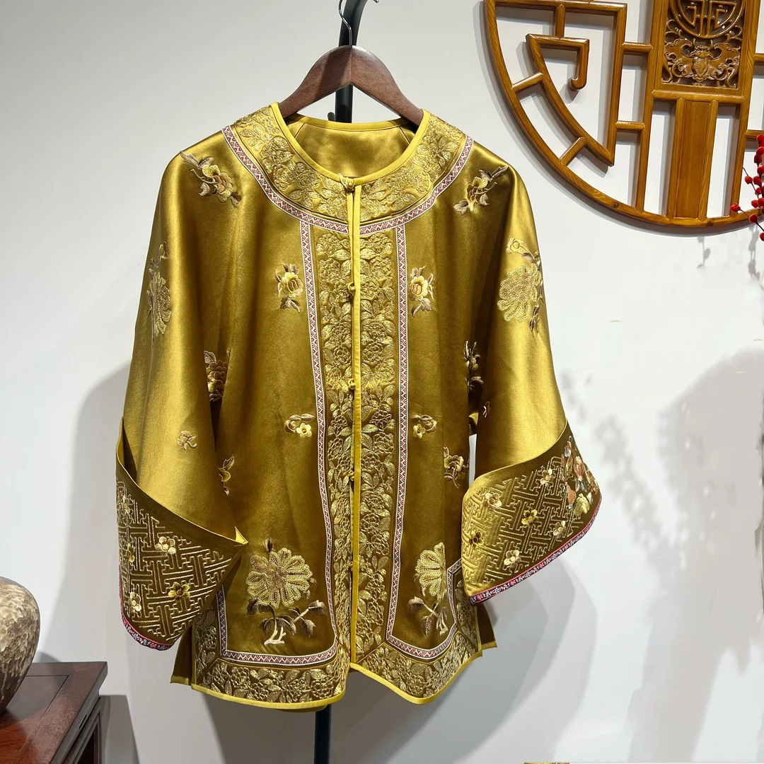 东彤【金玉满堂】新中式三醋酸重工刺绣盘金绣中襟外套