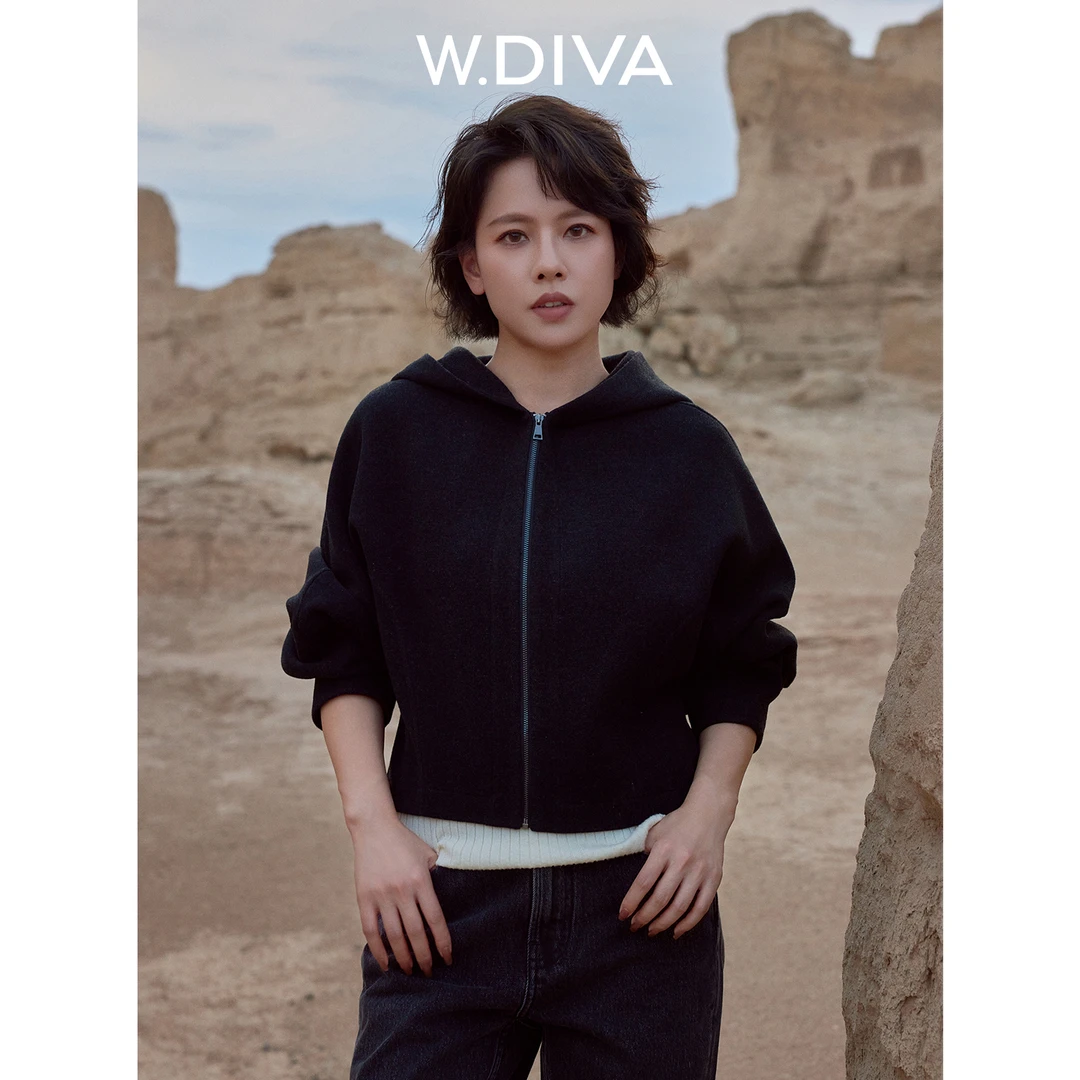 W.Diva【雾霭】骆驼绒山羊绒羊毛秋日松弛落肩卫衣连帽衫53C212493