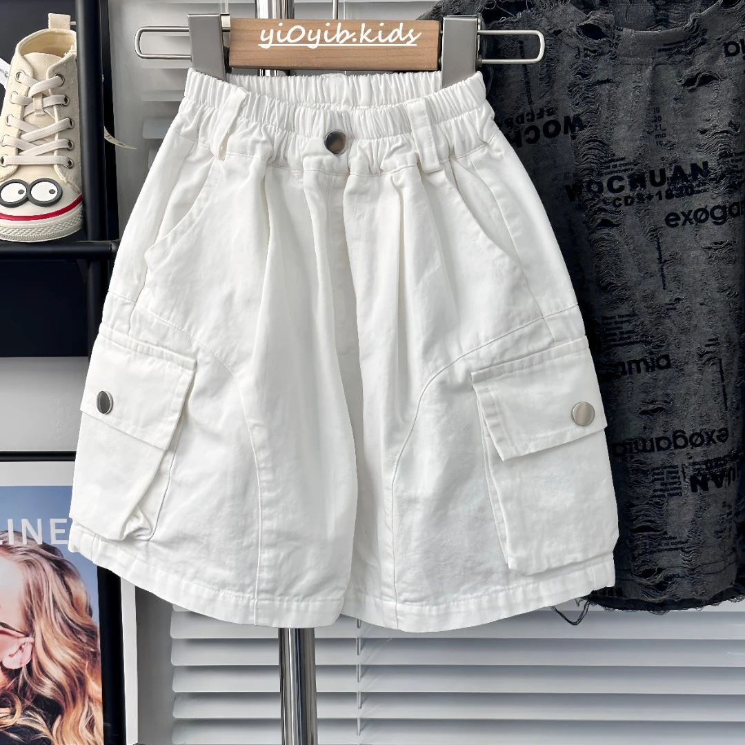 儿童韩版五分短裤2025新款夏季拼接透气工装裤百搭宝宝薄款无袖T