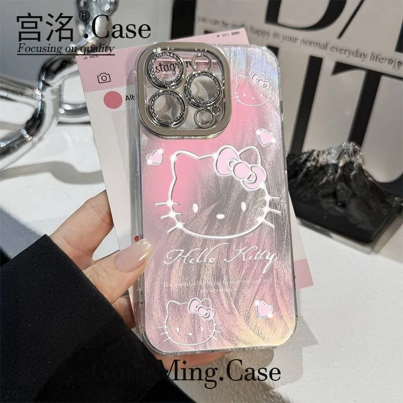 粉羽纱银线KT头羽纱壳适用于iPhoneiPhone苹果16手机壳华为oppo小