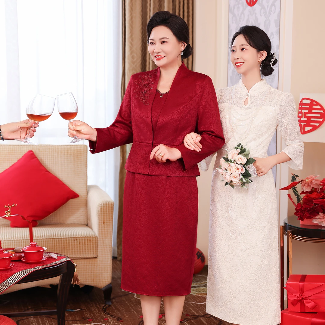 2025年秋季妈妈套装婚宴高贵中长款V领法式敬酒礼服WPD215-T0789